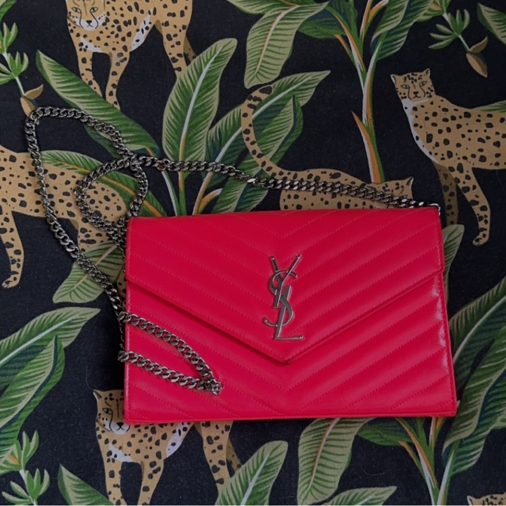 Yves Saint Laurent Red Chain Wallet
